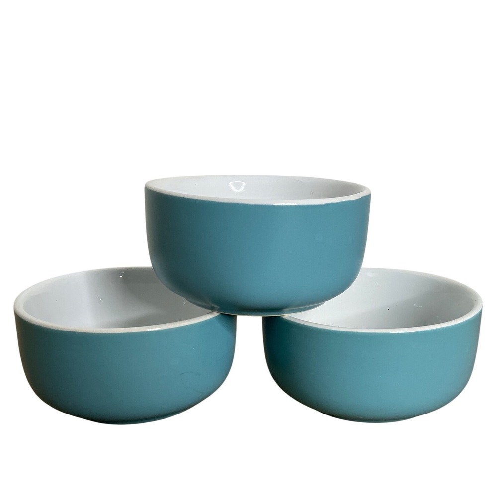 Laurie Gates Set‎ 3 Aqua Soup Bowls Matte Stoneware Minimalist Coastal